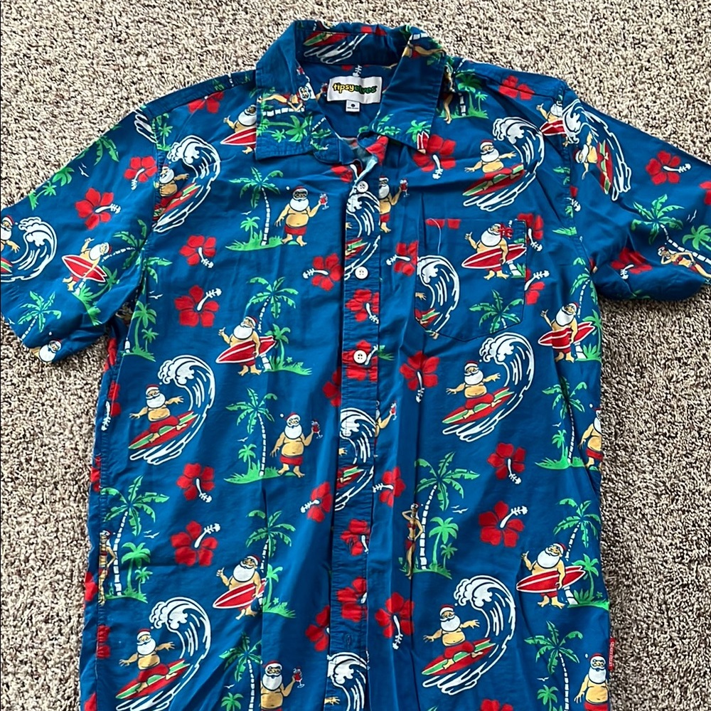 Tipsy Elves Blue Tropical Shirt with Santa Print